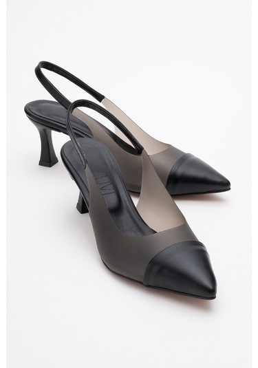 Moore Siyah Şeffaf Arkası Açık Sivri Burun Kadın Topuklu Ayakkabı Siyah
