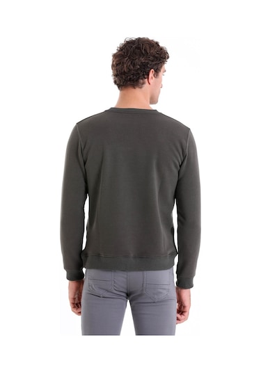 Hatemoğlu Haki Regular Fit Düz Pamuklu Bisiklet Yaka Sweatshirt Haki