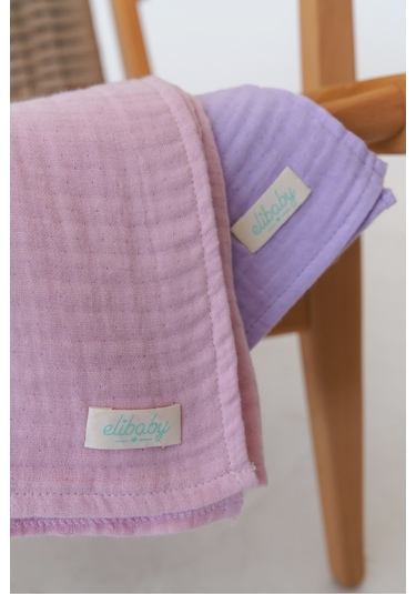 Pamuk 4 Katlı Müslin Örtü Seti 2'li Pudra Pembe ve Lavanta Pudra Lavanta