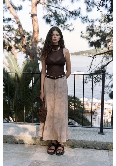 Garias Cepli Uzun Batik Desenli Vizon Etek Vizon