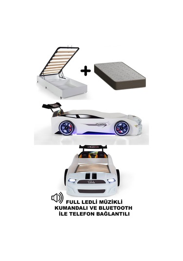 Beyaz Arabalı Yatak Sport Mst Full Ledli Kumandalı Baza Ortopedik Yatak 90x190 Cm Beyaz Arabalı Yatak Sport Mst Full Ledli Kumandalı Baza Ortopedik Yatak 90x190 Cm