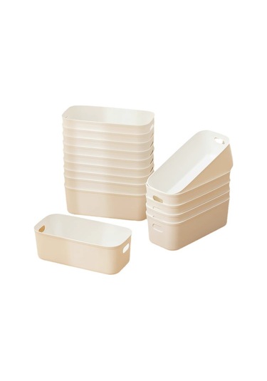 Çeşitli Saklama Kutusu Büyük Çekmece Bölme Masaüstü Aperatifler Telefon Kılıfı Bitirme Sepet Mutfak Saklama Kutusu 10 Paket Bej