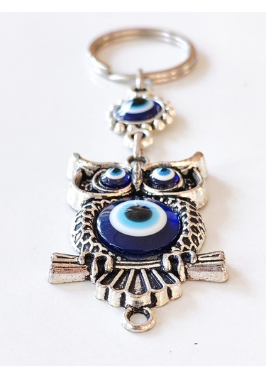 Moncuk Design Baykuş Şekilli Üzeri Cam Göz Süslemeli İnce İşlemeli Metal Anahtarlık