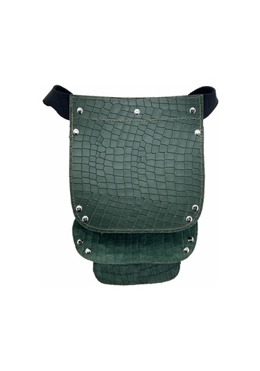 Hakiki Deri Kroko Cepli Tekniker Çivi Önlüğü Bel Çantası Yeşil