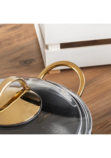 Lines L-5094 Yonca Güveç 7 Parça Tencere Seti - Siyah Altın Kulp