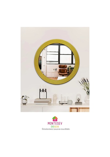 Zümrüt Gold Dekoratif Ayna Yuvarlak Işlemeli Duvar Aynası 43 Cm Altın