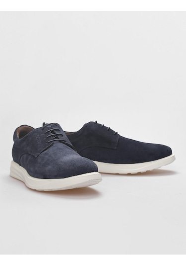 Hakiki Deri Lacivert Süet Bağcıklı Erkek Günlük Ayakkabı-lacivert Lacivert