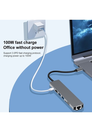 7'si 1 Arada Rj45 + Sd/tf + Usb 3.0 X 2 + Hdmı + Pd - Usb-c / Type-c Hub Adaptörü