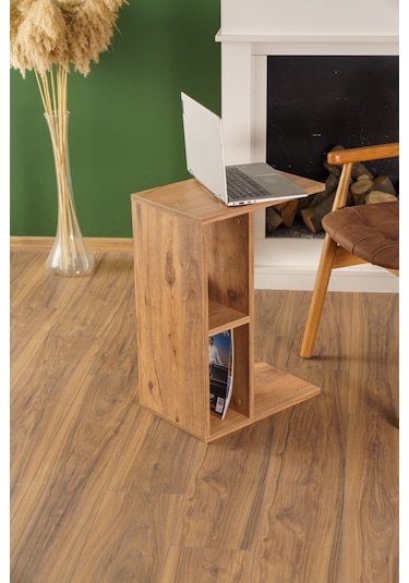 Raflı Yan Sehpa Koltuk Sehpası C Sehpa Zigon Sehpa Servis Sehpası Atlantik Çam