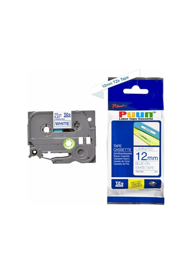 Puun Brother P-Touch TZE-233 12MM x 8m Beyaz Üzerine Mavi Uyumlu