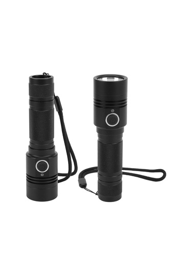 Güçlü Led T6 El Feneri Usb Şarj Edilebilir Açık Kamp Su Geçirmez Meşale Siyah