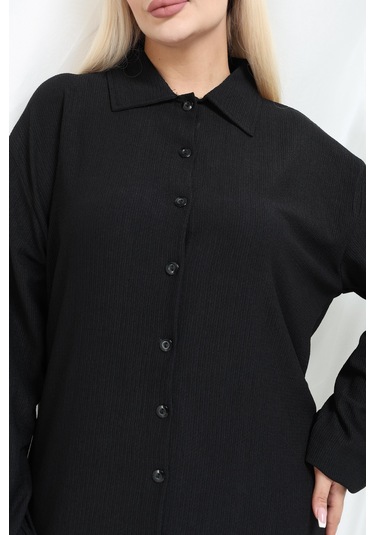 Bürümcük Gömlek Yaka Tunik Takım Düğmeli Tesettüre Uygun 2xl 6xl Siyah
