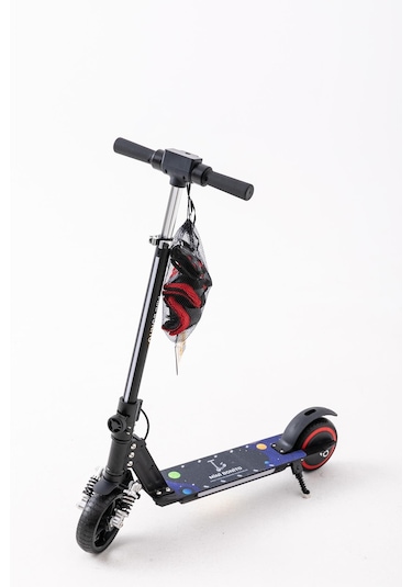 Mini Bonito Çocuk Katlanabilir, Led Işıklı, Amortisörlü Elektrikli Scooter Ayarlanabilir Direksiyonlu Dizlik Ve Dirseklik Hediyedir Siyah