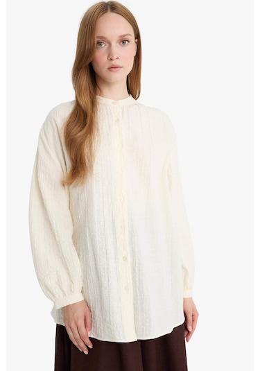 DeFacto Relax Fit Gofre Dokulu Uzun Kollu Tesettür Gömlek Tunik D4145AX25SPER105