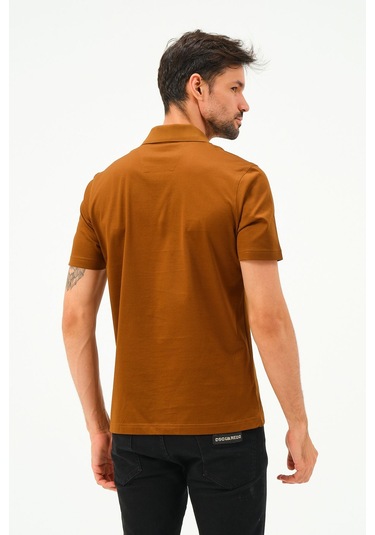 Classıc Kısa Kollu Mercerize Regular Erkek Polo Yaka Tshırt Pastel Turuncu