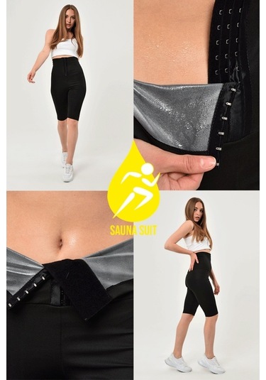 Sauna Suit Ekstra Yüksek Bel 3Kademeli Agraflı Maksimum Terleten Termal Şort Siyah
