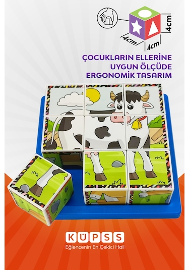 6 Farklı Çiftlik Hayvanları 3d Küp Puzzle 3 4 5 6 Yaş Küp Puzzle