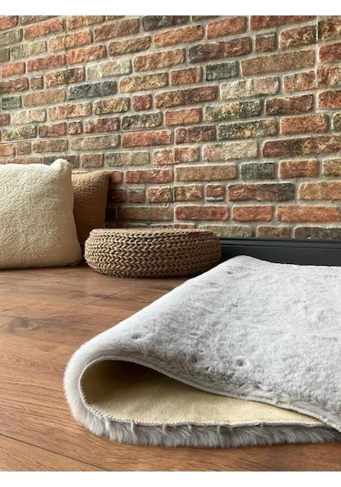 Saraz Halı Tavşan Tüyü Post Peluş Yumuşak Halı Salon Koridor Mutfak Banyo Halısı 100x150gri Gri