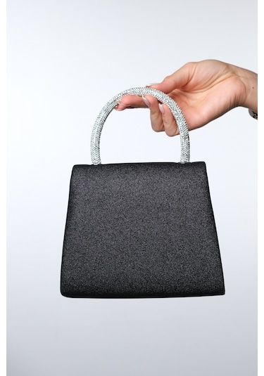 Monako Siyah Kum Sim Taşlı Kadın El Çantası Siyah Simli