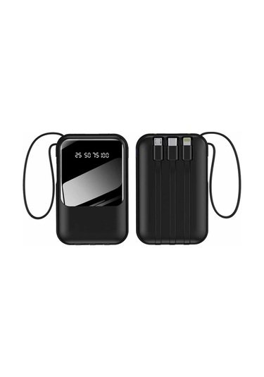 Enerx Enr-p10dc Powerbank 10.000 Mah 2a Dijital Ekranlı Fenerli Dahili Kablolu Usb+type-c+micro+ipho Siyah