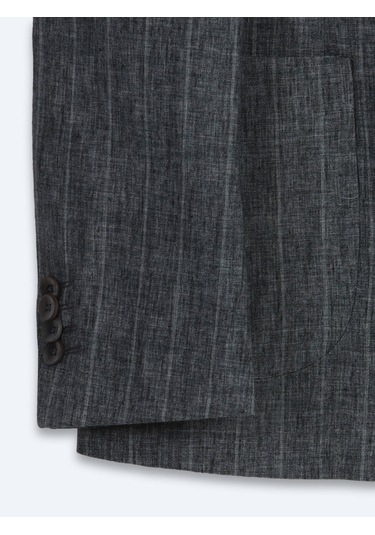 Kip Petrol Çizgili Modern Fit Keten Karışımlı Ceket