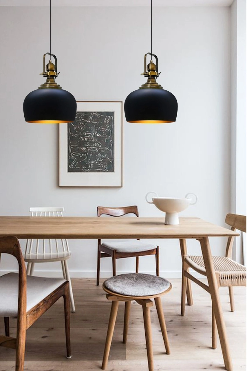 Siyah Renk Eskitme Başlıklı Tekli Avize Salon Masaüstü Mutfak Cafe Tekli Sarkıt Lamba Vintage Siyah