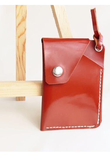 Luna Luster Hakiki Deri Minimalist Taba Unisex Kartlık/cüzdan Kızıl Taba