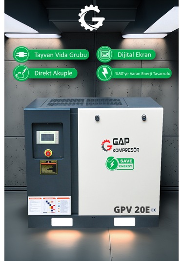 Gap Kompresör İnvertörlü Vidalı Hava Kompresörü 20 HP Tek Makine GPV20e