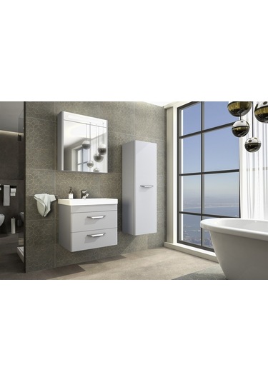 Maria 60 Cm Banyo Dolabı -Window Gri (Boy Dolap Dahil )