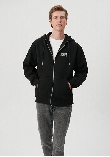 Mavi - Mavi Logo Baskılı Fermuarlı Siyah Sweatshirt 0611715-900 Siyah