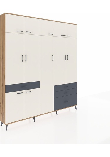 Arges Dolap 11 Raflı 4 Çekmeceli 2 Askılı 220x30x243 Çam-aytaşı/antrasit Aytası/antrasıt