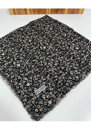 Poloist Desenli Flamalı Keten Eşarp- 05653 Füme
