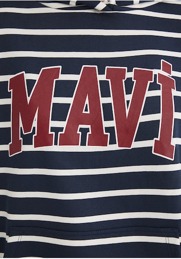 Mavi - Mavi Logo Baskılı Lacivert Çizgili Sweatshirt 1s10118-81518 Mavi
