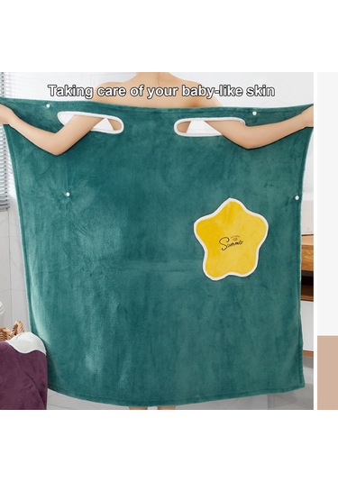 Shineyee Zeytin Yeşili L 105-120 Kg Kuru Hızlı, Tüylenmeyen, Cepli, Yumuşak Mercan Tüyü Hamam Elbisesi - Giyilebilir, Sarılabilir Ev Kullanıma Uygun Yeşil