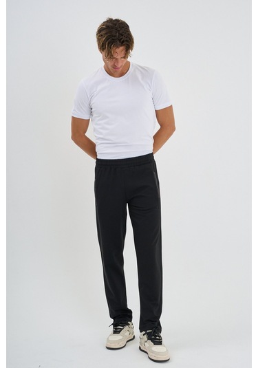 Shooter Sportswear Mevsimlik Antrasit Erkek Eşofman Altı Rahat Kalıp Fermuar Cepli Düz Paça Siyah