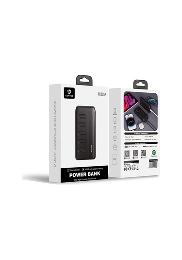 Lenyes PX235P 10 W 20000 mAh Led Işık Göstergeli Taşınabilir Powerbank Siyah