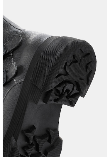 Leah Kadın Gri Gerçek Deri Tokalı Postal Bot Gri