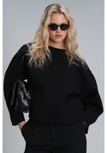 Lufian Selin Kadın Örme Sweatshirt - Siyah 122030005100100