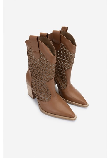 Valmenti Kadın Deri & Tekstil Taba Deri Topuklu Çizme 472 1194 Bn Czm Y25 Taba Dr Taba