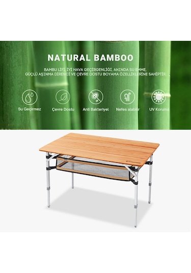 Kingcamp Bamboo Plus L 100x65 Bambu Kamp Masası Gri