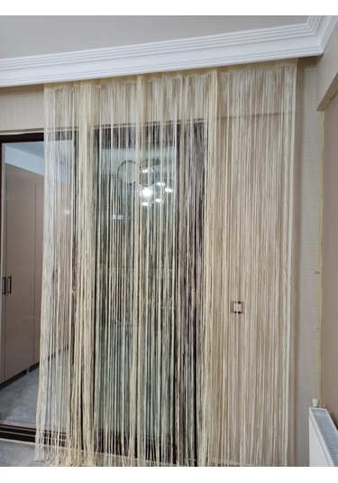 İP MODEL KREM RENK İP PERDE 300*270 cm - 2 mm şerit Krem
