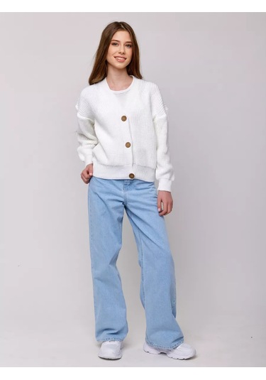 Un Leone Düğmeli Oversize Okul Kazağı 221405148 Beyaz