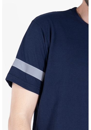 T 2830 Bisiklet Yaka Reflektörlü T-shirt Lacivert