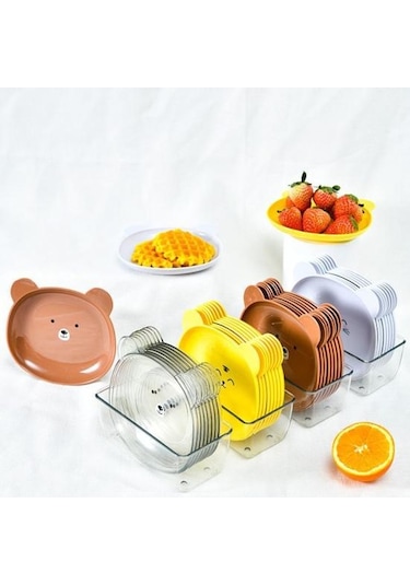 Beyaz Atıştırmalık Tabağı Sevimli Ayı Deseni   İstiflenebilir Yuvarlak Kenarlar Çok Amaçlı Plastik Yerden Tasarruflu