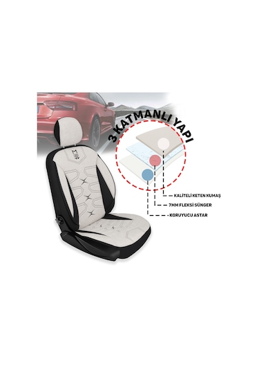 Minderland Fa Serisi - Volkswagen Amarok İle Uyumlu Koltuk Kılıfı, Keten / Kemik Beyazı Melanj