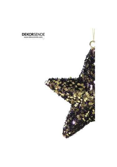 Yılbaşı Süsü Pullu Yıldız Siyah Altın 15 Cm