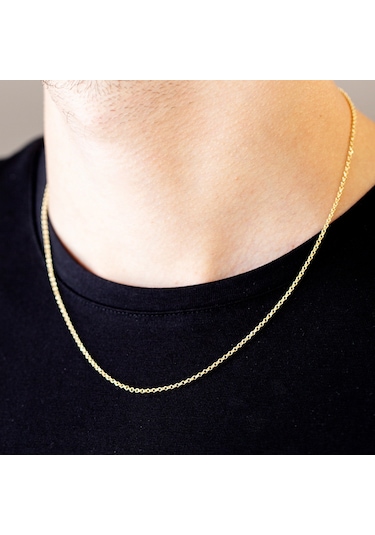 14 Ayar Altın Ince Sarı Erkek Zincir Kolye 50 Cm