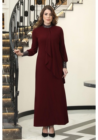 Efsane Tesettür Elbise Bordo Bordo