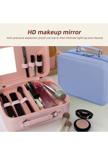 Aynalı Seyahat Makyaj Çantası - Bölünebilir Kozmetik H47780pu Mor
