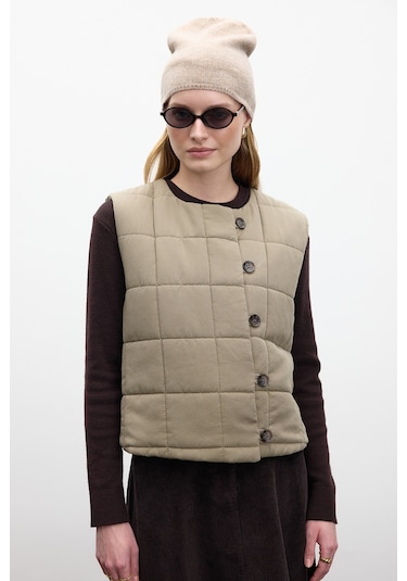 Kapitone Kısa Fit Yelek Yeşil Yeşil